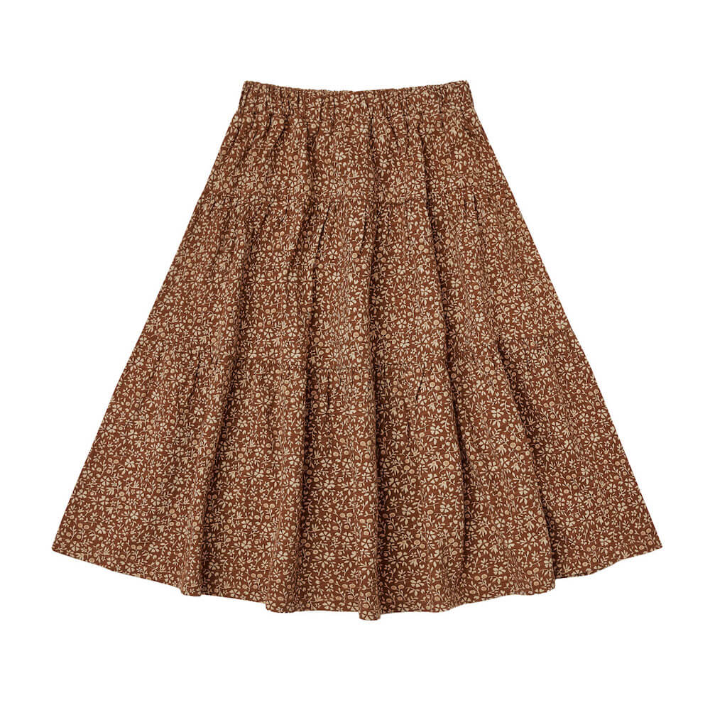 Rylee and Cru Tiered Midi Skirt Chocolate Floral | lincolnstreetwatsonville