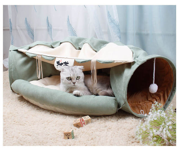 cat tunnel toy bed green