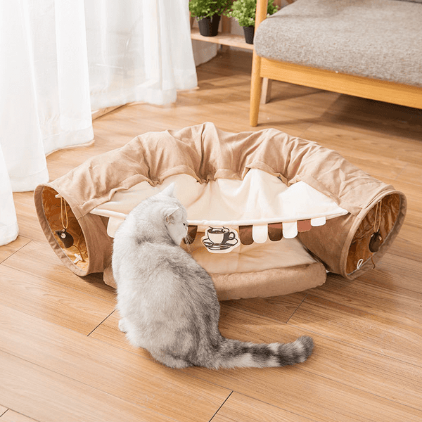 cat tunnel toy bed brown