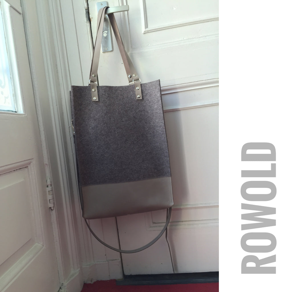 bag, tote, wool, felt, taupe, melee, leather, studiorowold, handmade, dutchdesign