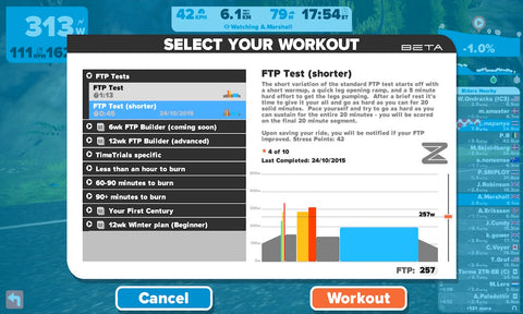 Zwift workout screen