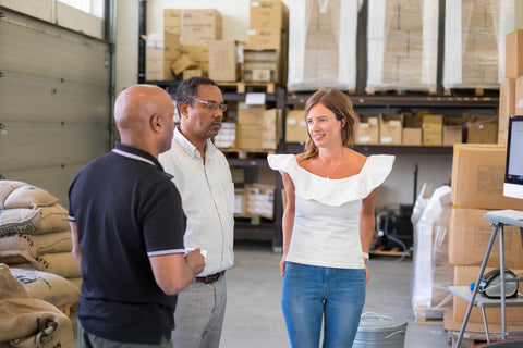 Tsegaye Anebo, manager of Sidama Union, Seife from Nordic Approach and Joanna from Drop Coffee