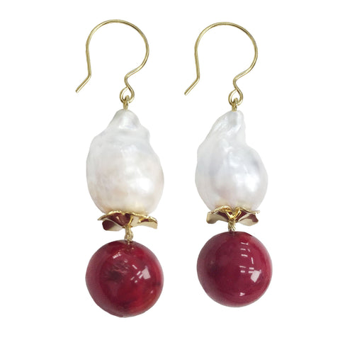 FARRA Baroque Pearl and Coral Earrings 