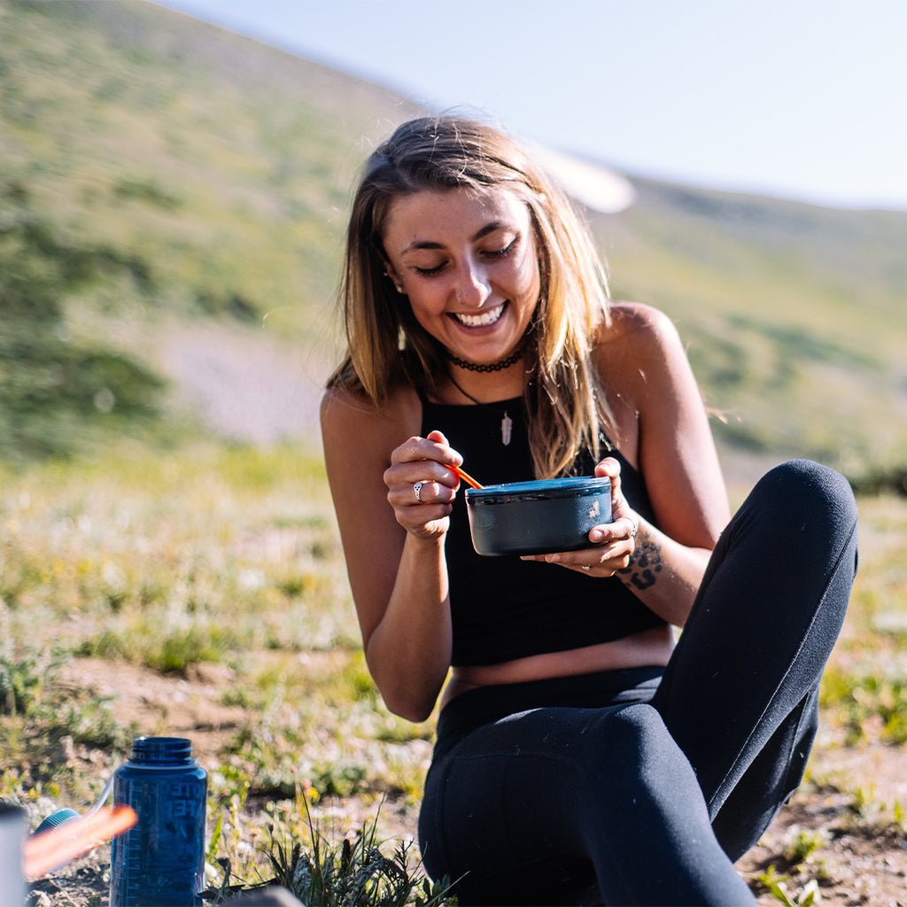 Woman eating outside