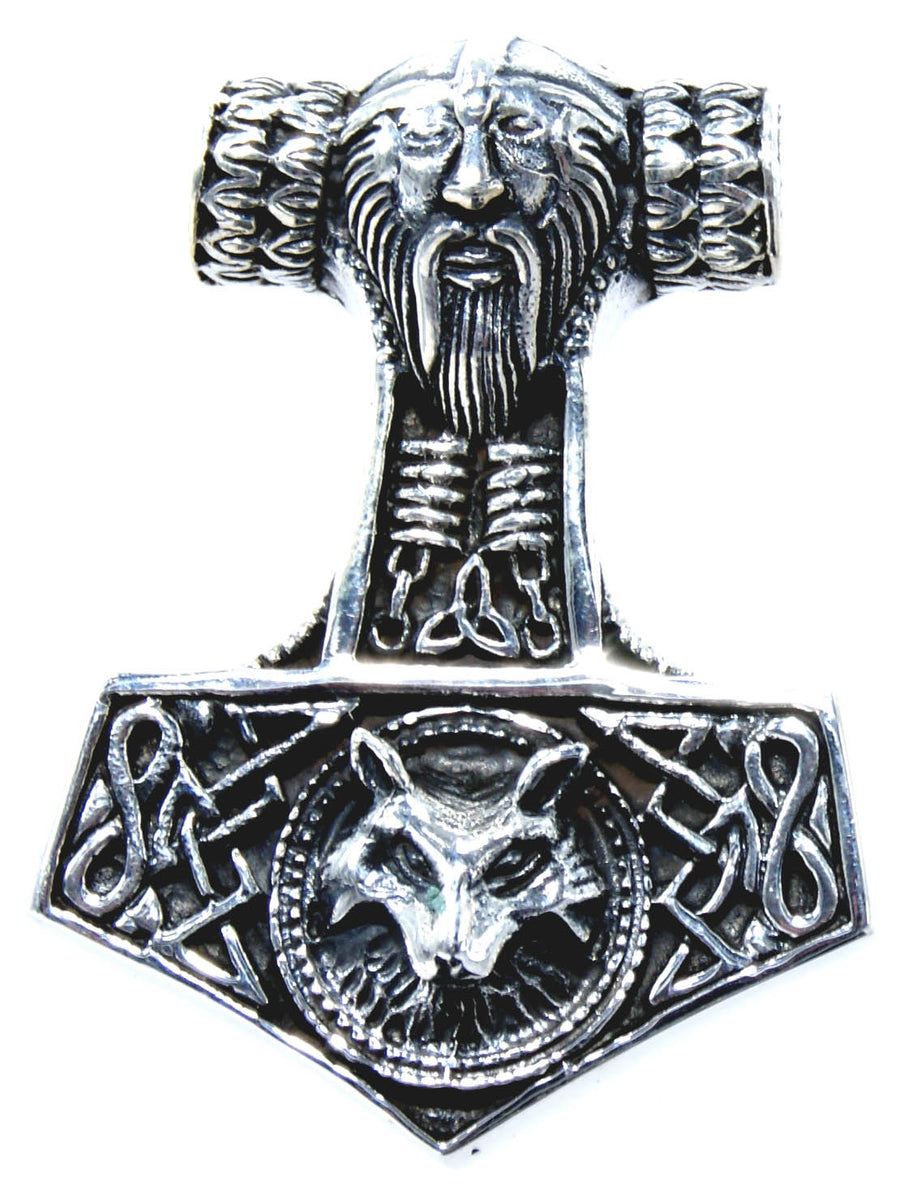 144 Nr Thorshammer Silber 925 Anhänger Odin Kette Thorhammer Wolf Kopf Odins 