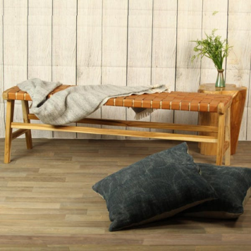 Woven leather & Teak bench by Artisan Living