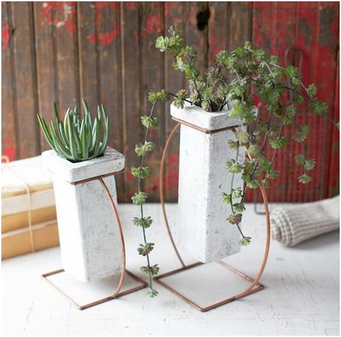 Square Clay White Wash Vases With Copper Base-Modish Store