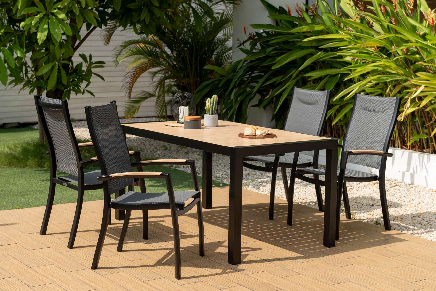 Panama Outdoor 5 Piece Black Dining Set By Armen Living - Clear, Modish Store