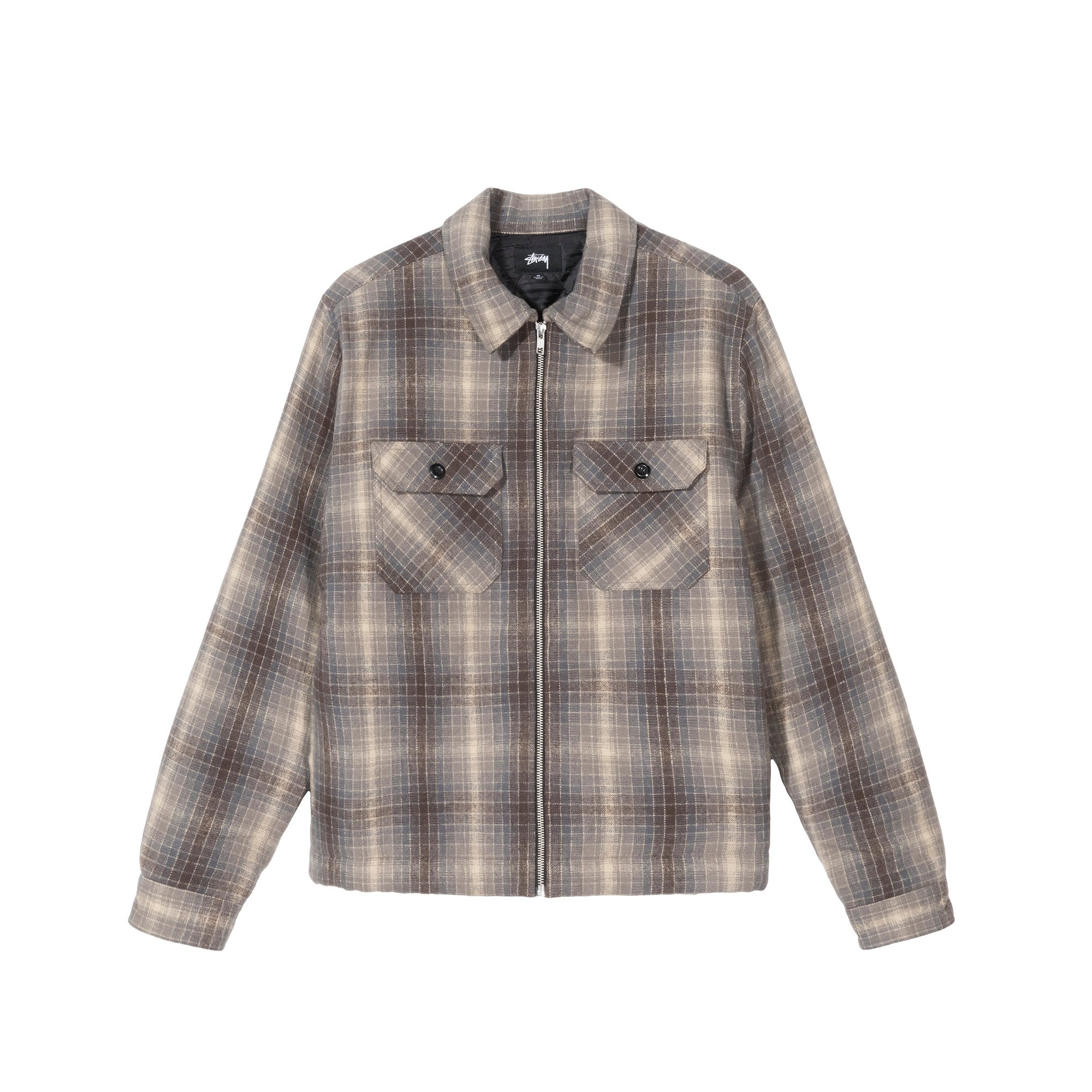 Stussy Mens Heavy Brush Plaid Zip Up Shirt