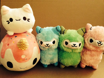 Cute Kawaii Animal Plush Dolls Meowchi Cat Candy Narwal Zombie Llamas Blue Green Pink