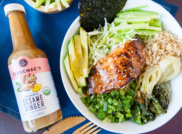 salmon bok choy rice bowl