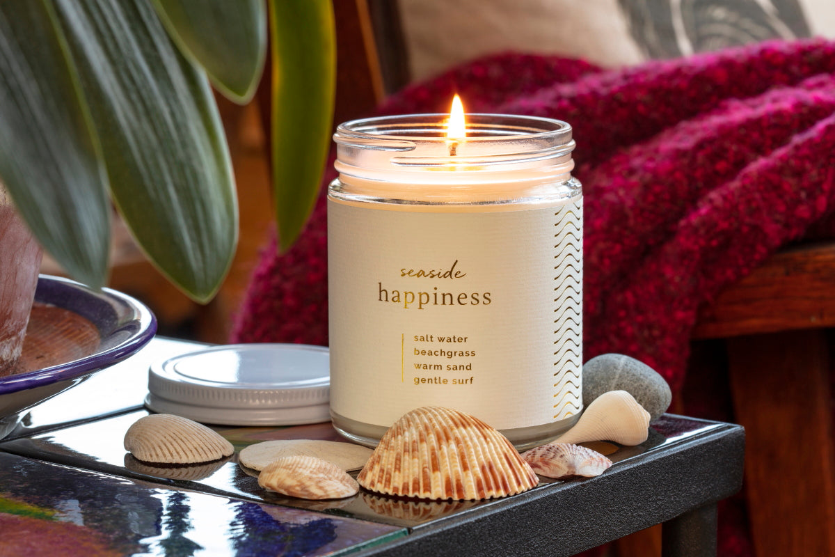 Soy blend fair trade Happiness Hygge candle handmade by women artisan refugees at Prosperity Candle