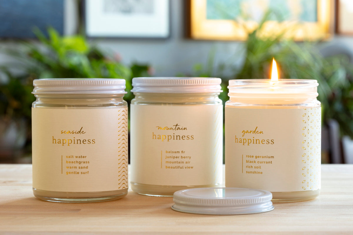 Soy blend fair trade Happiness Hygge Candle handmade by women artisan refugees at Prosperity Candle