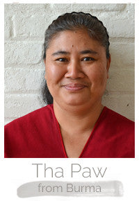 Tha Paw a Burmese woman makes handcrafted soy blend fair trade candles at Prosperity Candle