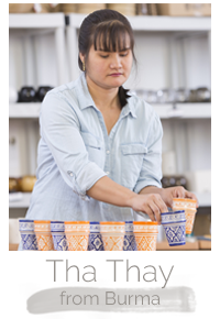 Tha Thay a Burmese woman makes handcrafted soy blend fair trade candles at Prosperity Candle