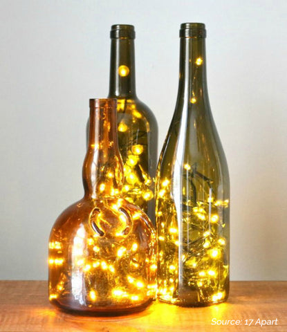 3 decorative wine bottle lamps - 5 Creative Upcycling DIY Ideas to Style your Home Sustainably on Prosperity Candle Blog
