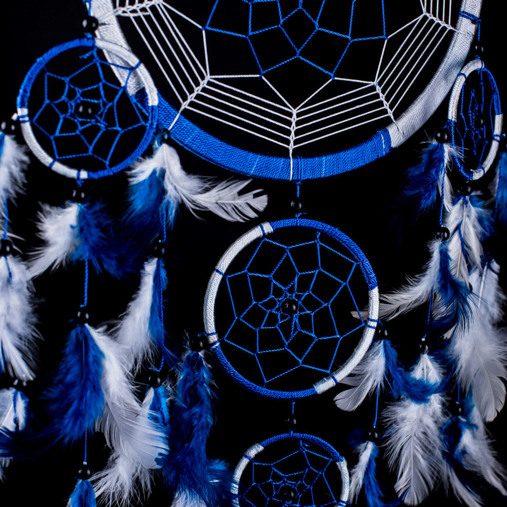 Dream Catcher ~ Handmade Traditional Royal Blue And White 85 W 24 L Caught Dreams 