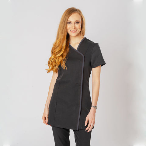 Charm Black with Grey Trim Hairdressers Tunic