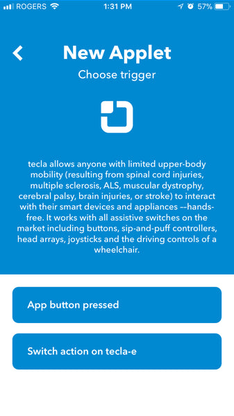 Tecla description on IFTTT app