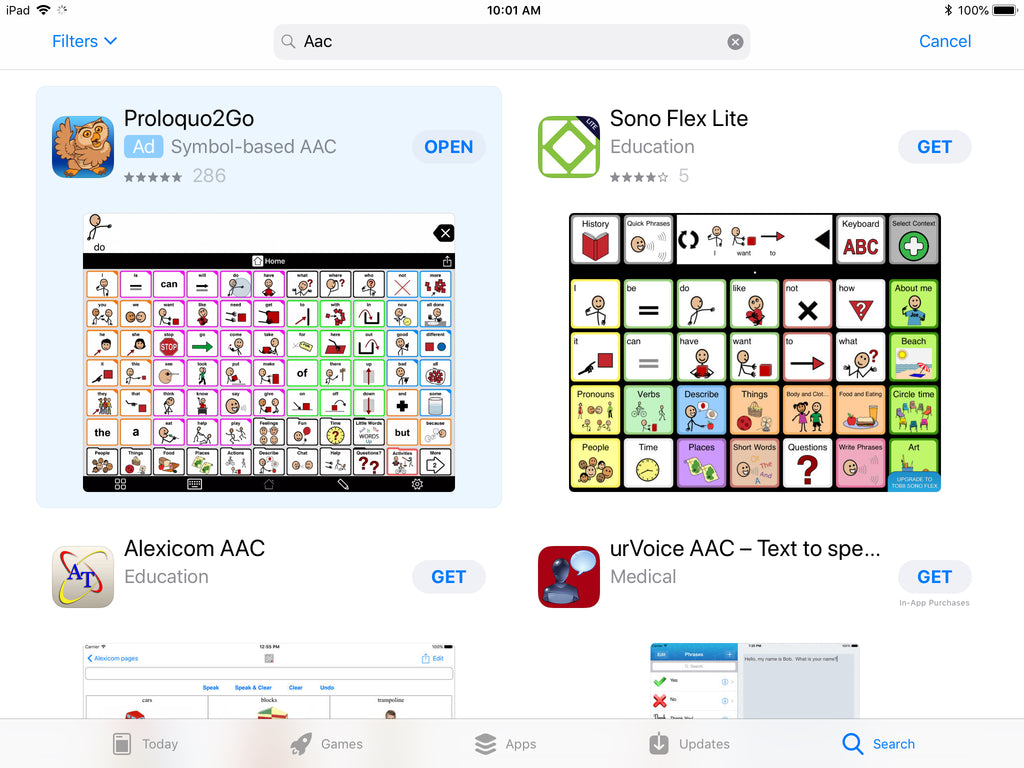 Screenshot of AAC apps in App Store