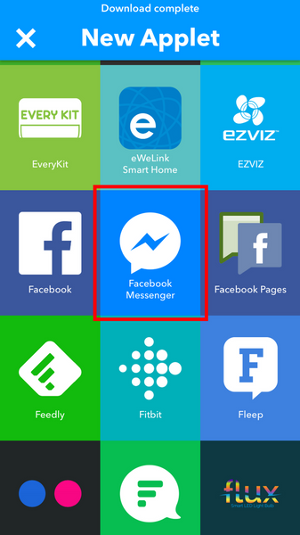 Highlighted Facebook Messenger Service on IFTTT app