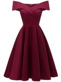 Solid Color Off Shoulder Big Swing Dress