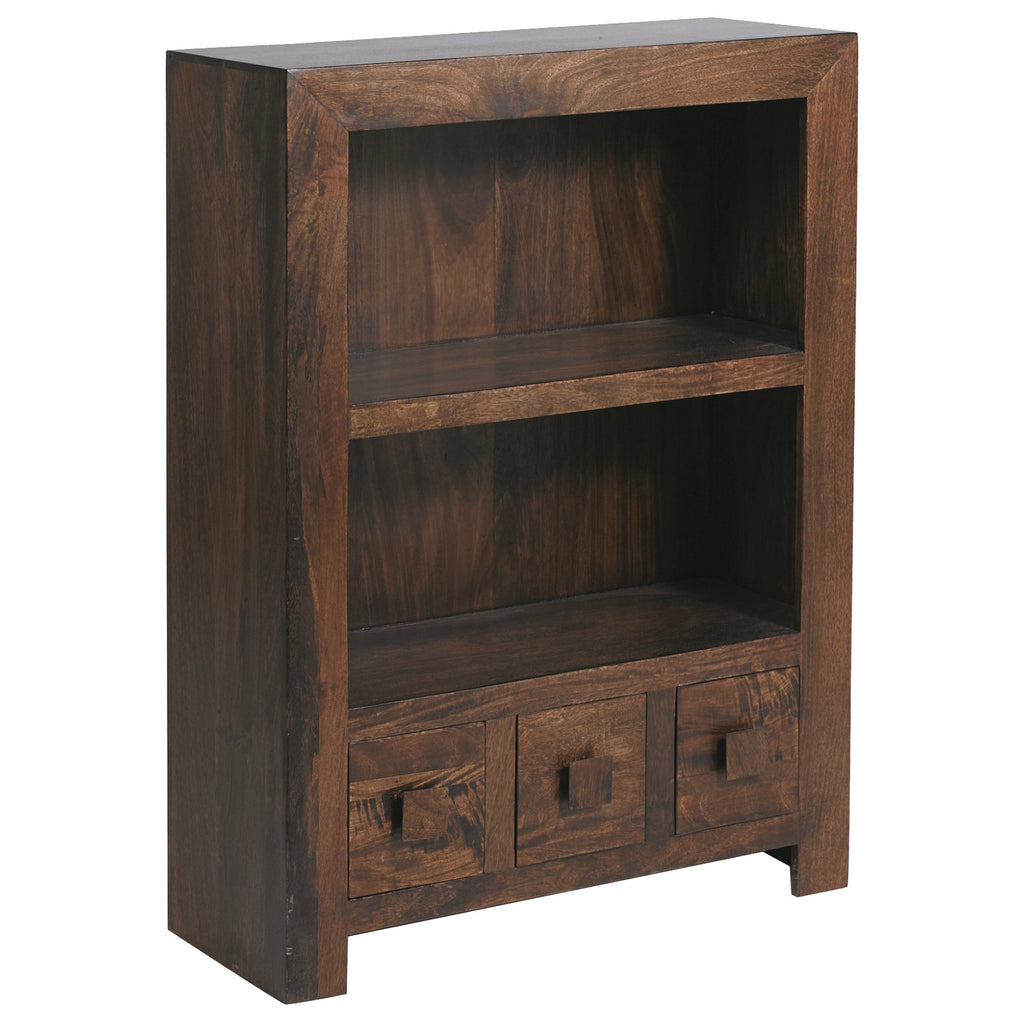 Mango Wood Dark Low Bookcase – Quarter - Solid Wood Furniture