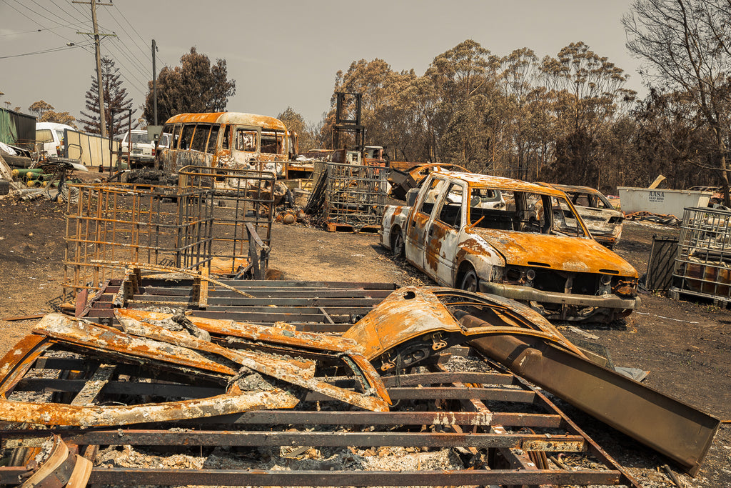 Australian bush fires on the south east coast of NSW burnt cars