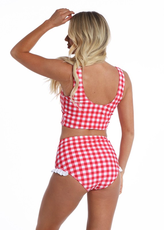 red gingham swimsuit