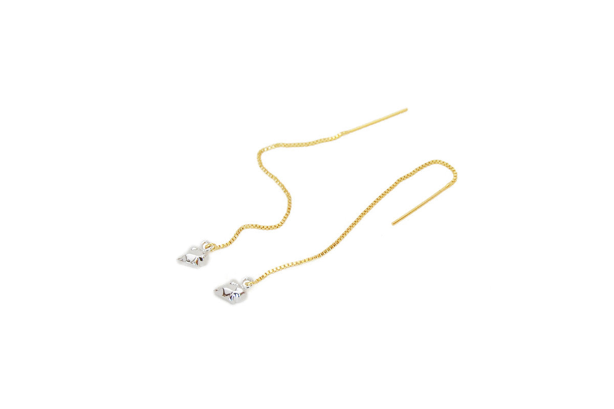 Fang Chain Earrings. White Gold and Yellow Gold Chains.