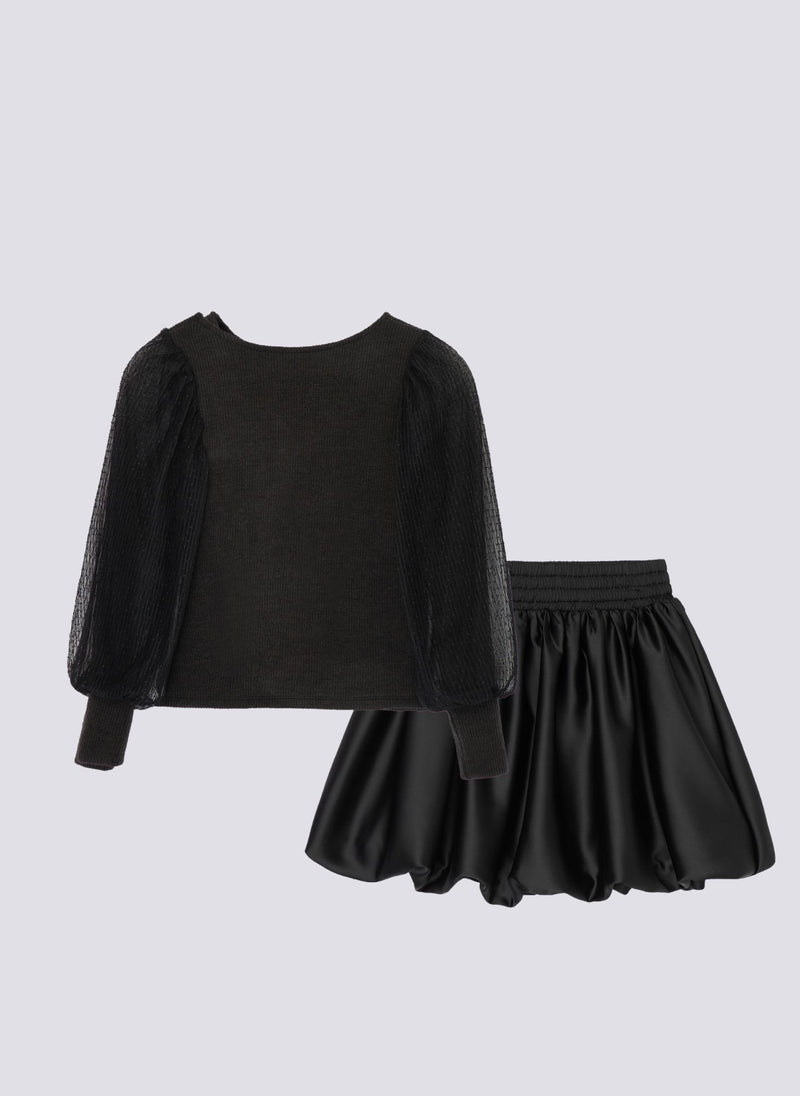 Habitual Kids Rib Puff Sleeve Top & Skirt Set