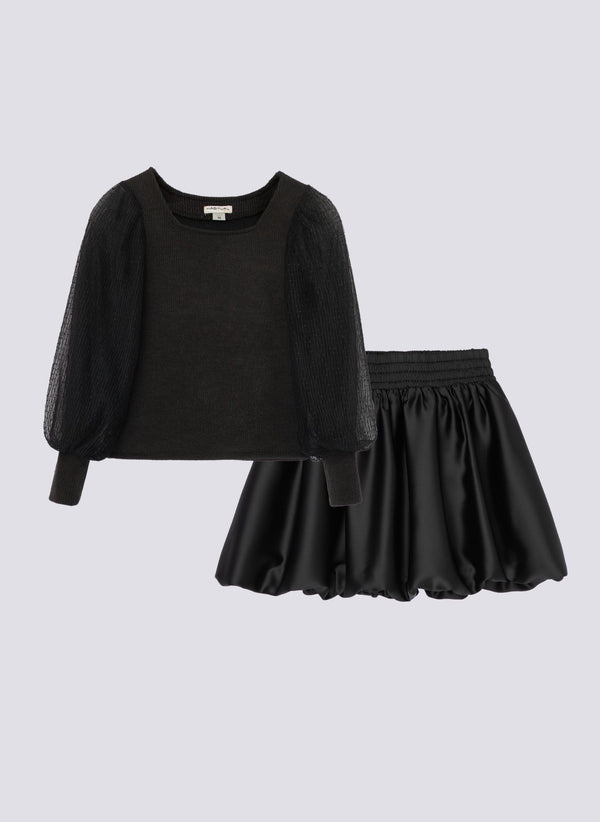 Habitual Kids Rib Puff Sleeve Top & Skirt Set