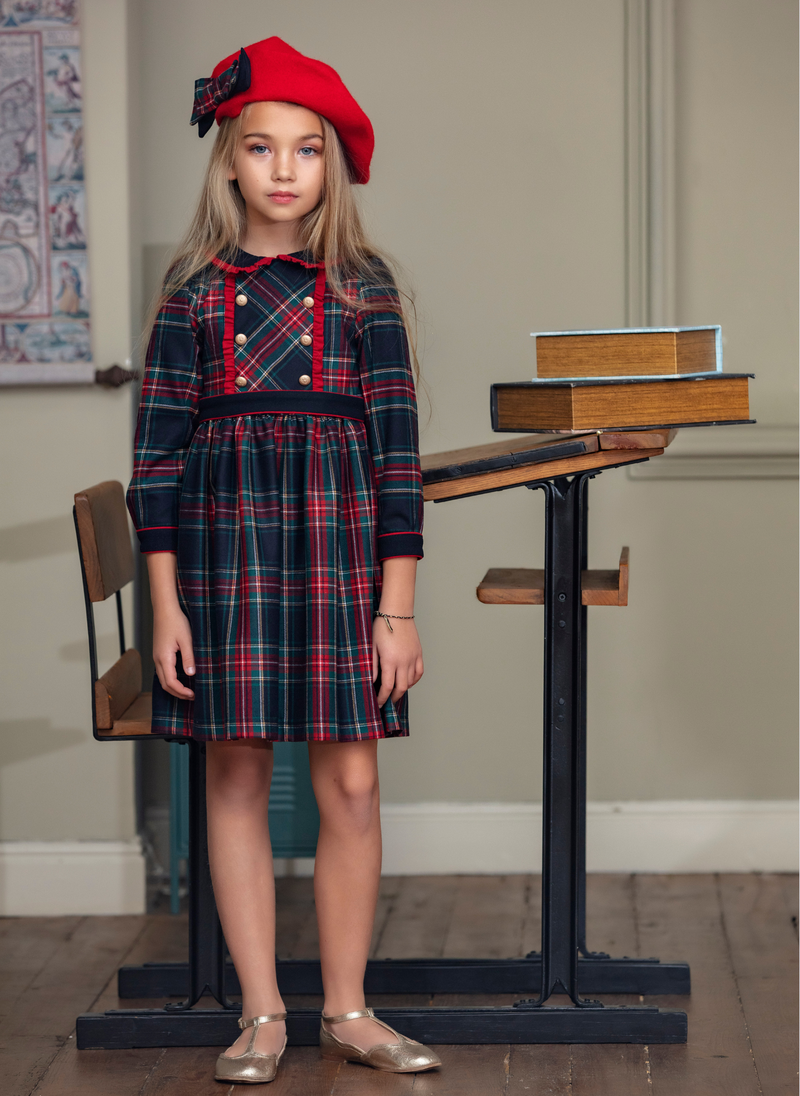 Patachou Navy Tartan Flannel Dress