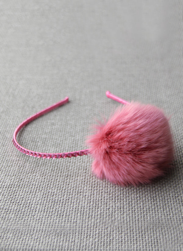 Bari Lynn Pompom Headband with Swarvoski Crystals in Mauve