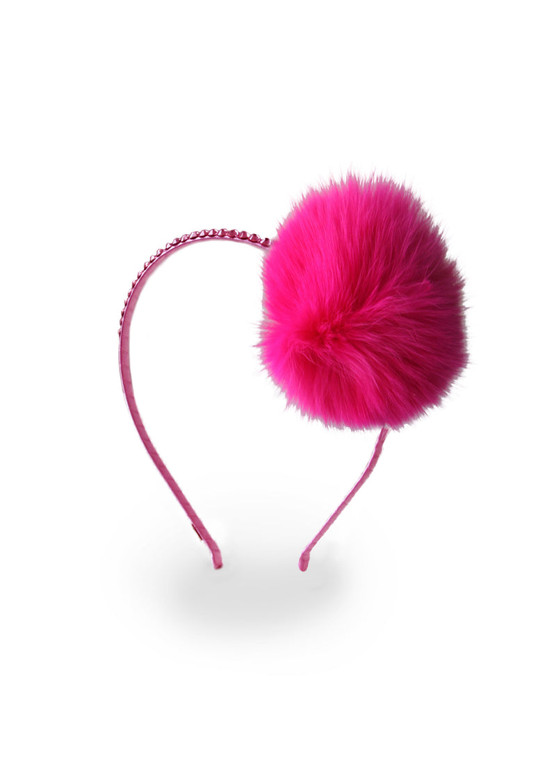 Bari Lynn Pompom Headband with Swarvoski Crystals - Fuchsia