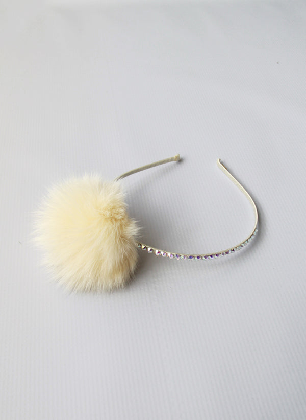 Bari Lynn Pompom Headband with Swarvoski Crystals - Ivory