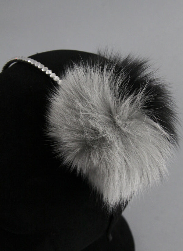 Bari Lynn Two Tone Pompom Headband with Swarvoski Crystals in Grey and Black