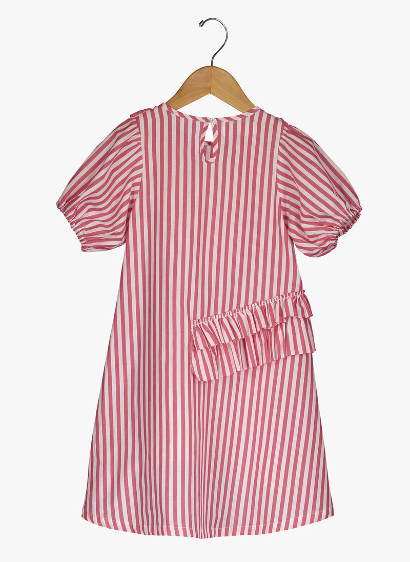 Vierra Rose Abella Ruffle Neckline Dress in Red and White Stripes