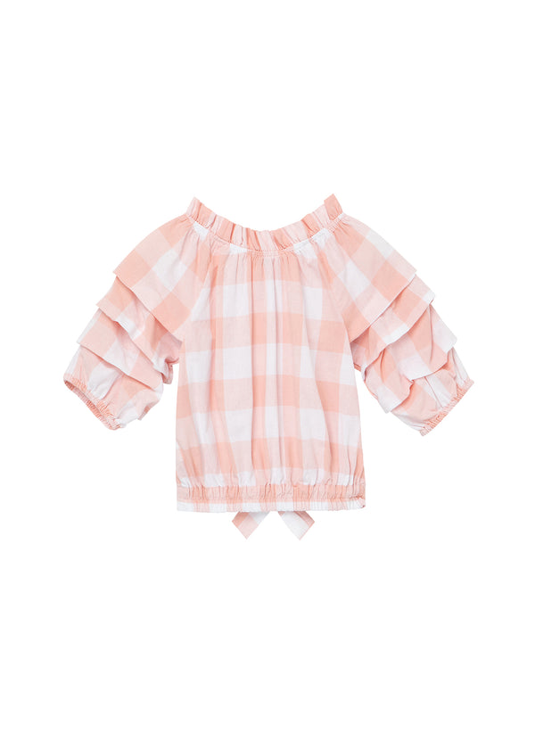 Habitual Kids Puff Sleeve Gingham Top