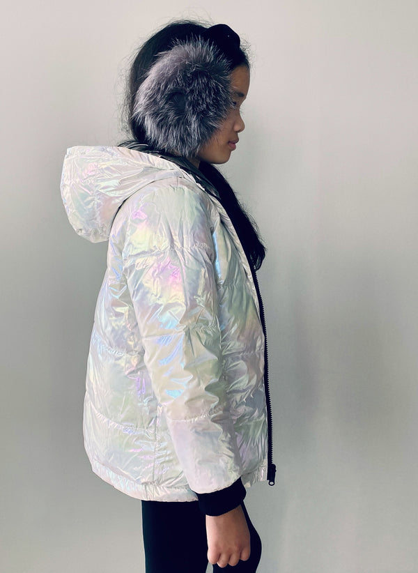 Vierra Rose Jusuf Reversible Jacket in Pearl Iridescent/Metallic Grey