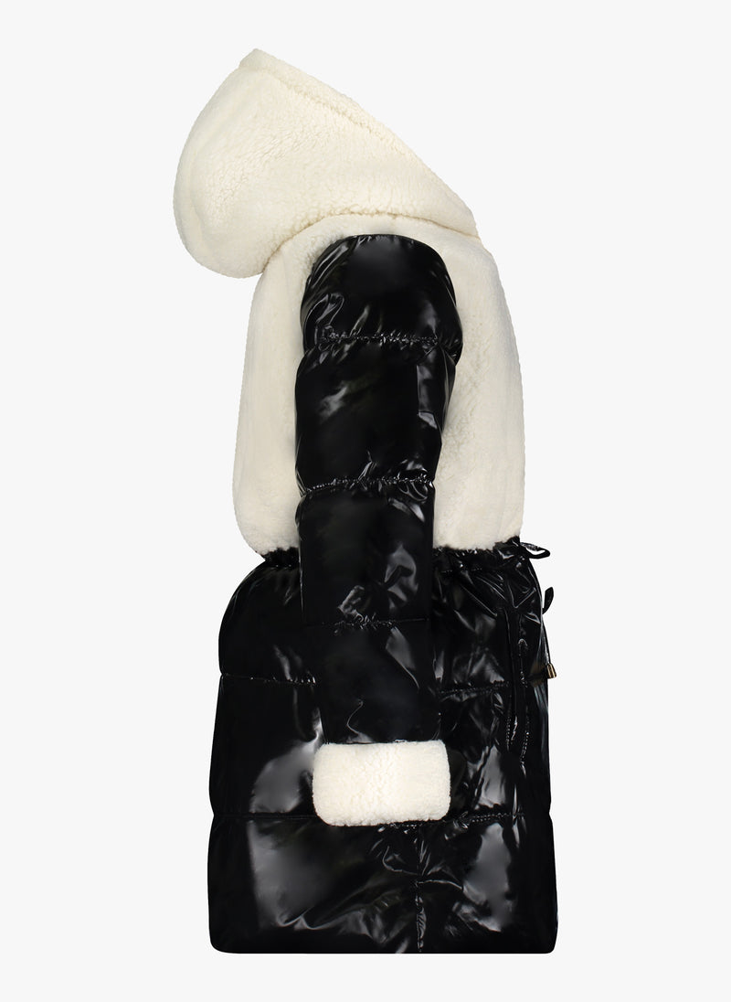 Vierra Rose Toda Faux Shearling Combo Coat in Black/White