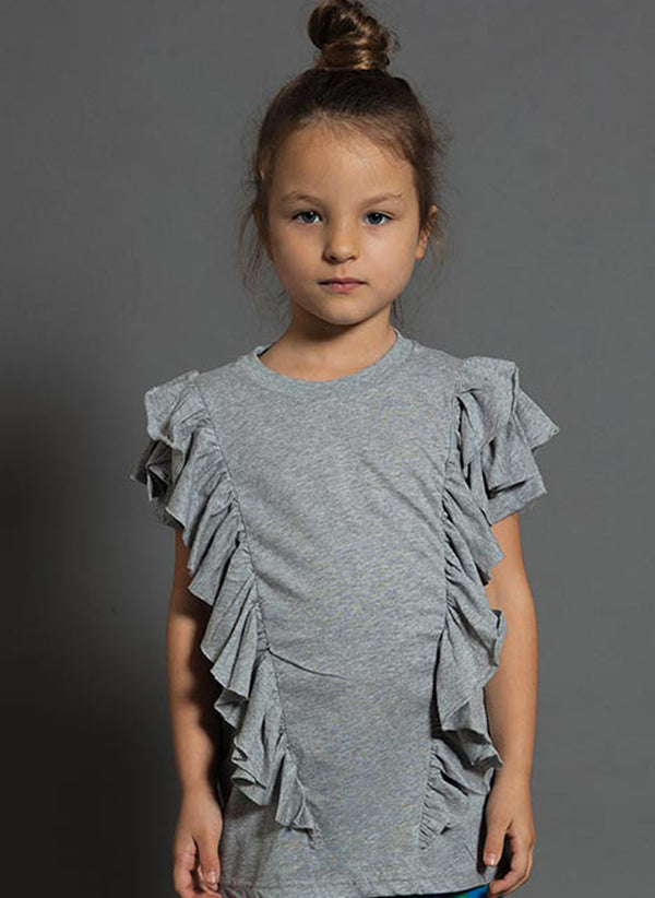 Nununu Ruffled T-Shirt in Heather Grey