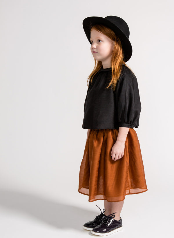 Omami Mini Peasant Voile Blouse in Black