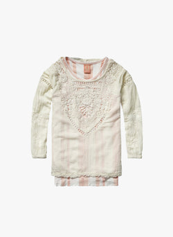 Scotch R'Belle Girls 2-IN1 Style- Woven Top with Lace Detail in Pink Stripe