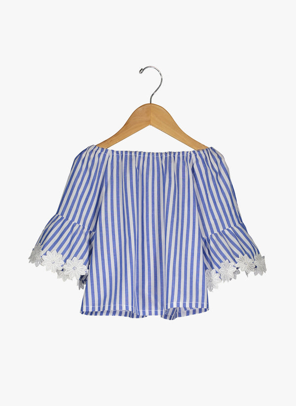 Vierra Rose Ivana Big Sleeve Top in Blue and White Stripe