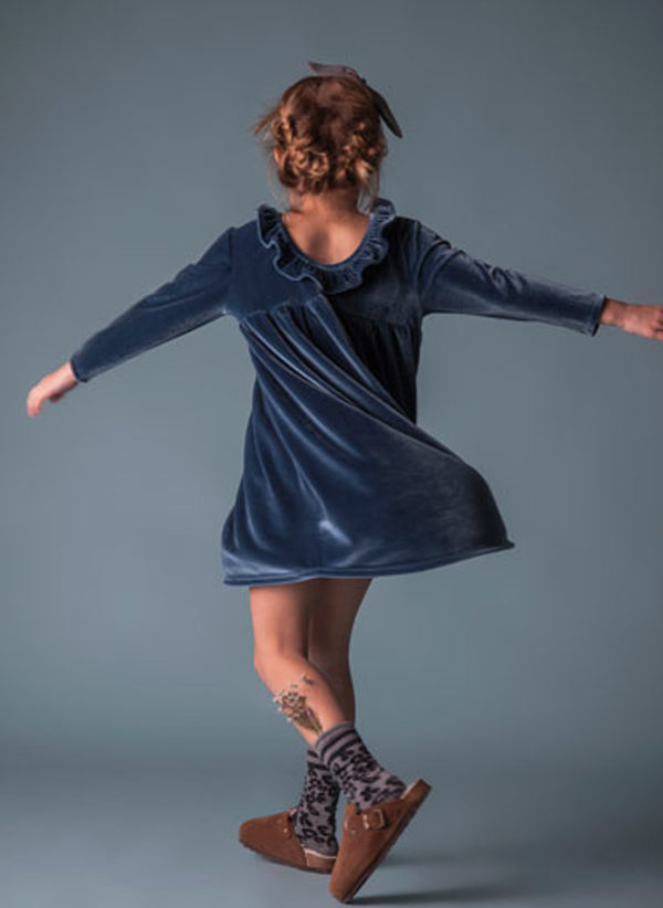 Tocoto Vintage Velvet Dress in Blue