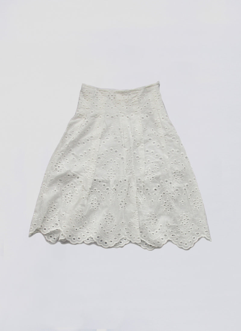 Vierra Rose Andrea Eyelet Midi Skirt in Cream Eyelet