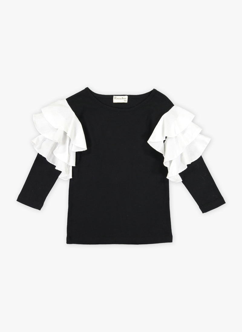 Vierra Rose Apoline Ruffle Sleeve Combo Top in Black