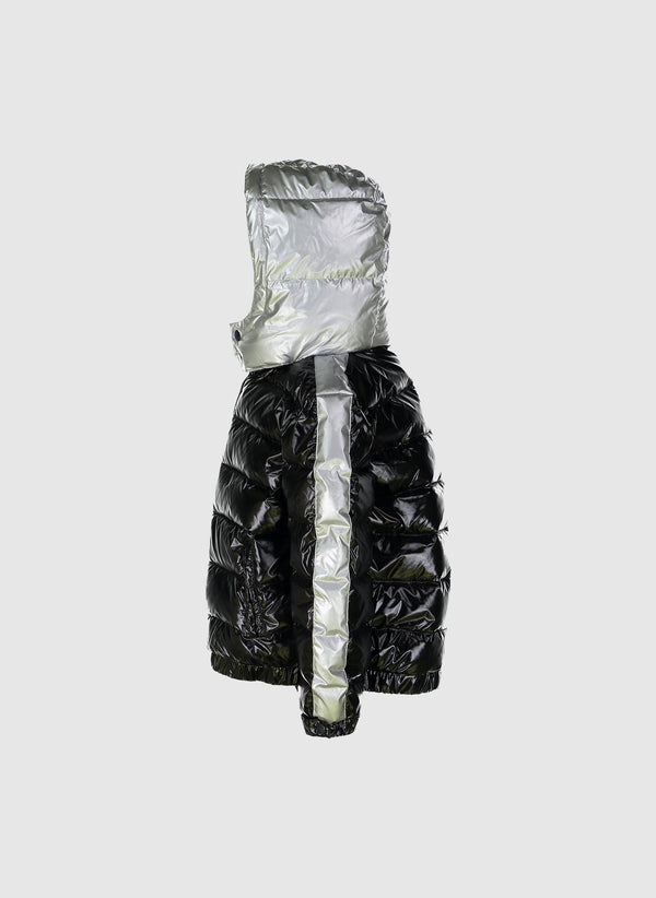 Vierra Rose Drew Contrast Sleeve Puffer in Black/Silver *trilogymining Exclusives*
