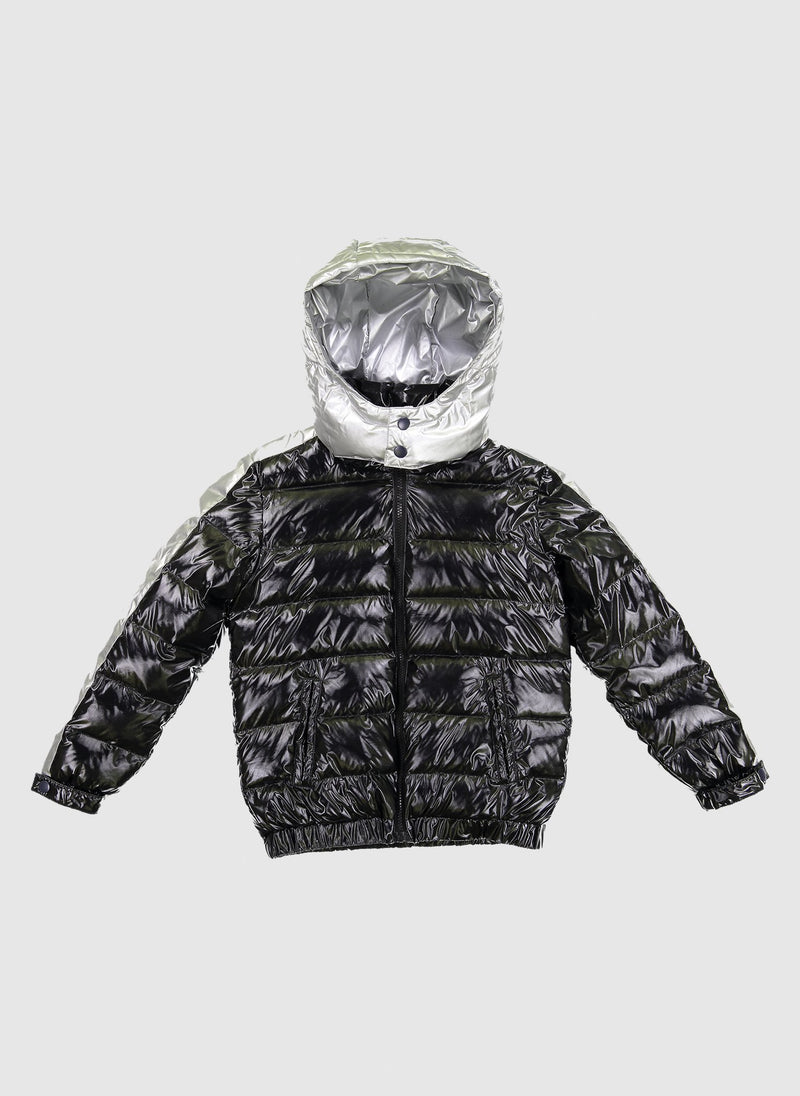 Vierra Rose Drew Contrast Sleeve Puffer in Black/Silver *royalhouseegypt Exclusives*